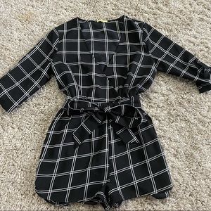 Black and white checkered romper